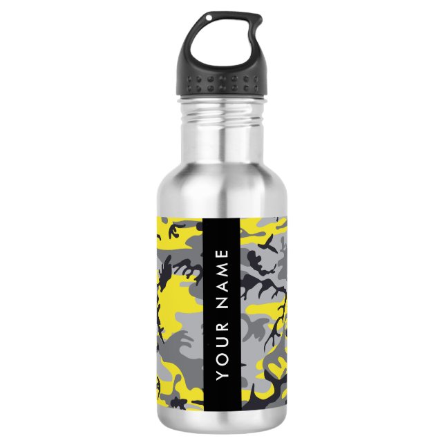 Garrafa Camuflagem Amarela e Cinza Personalize seu nome (Frente)