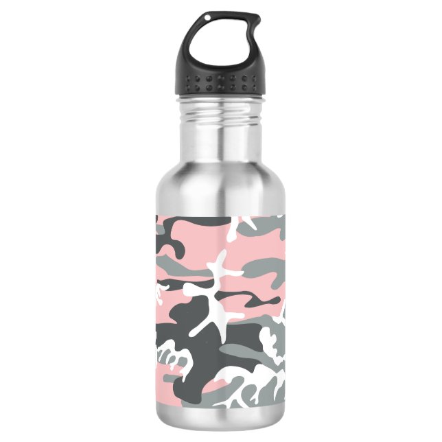Garrafa Camuflagem Rosa e Cinza, Militar, Exército (Frente)
