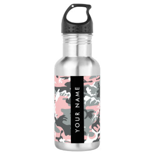 Garrafa Camuflagem rosa e Cinza Seu nome Personaliza