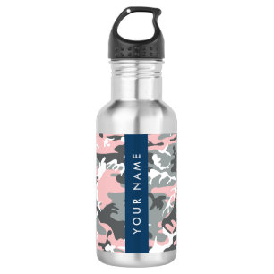 Garrafa Camuflagem rosa e Cinza Seu nome Personaliza