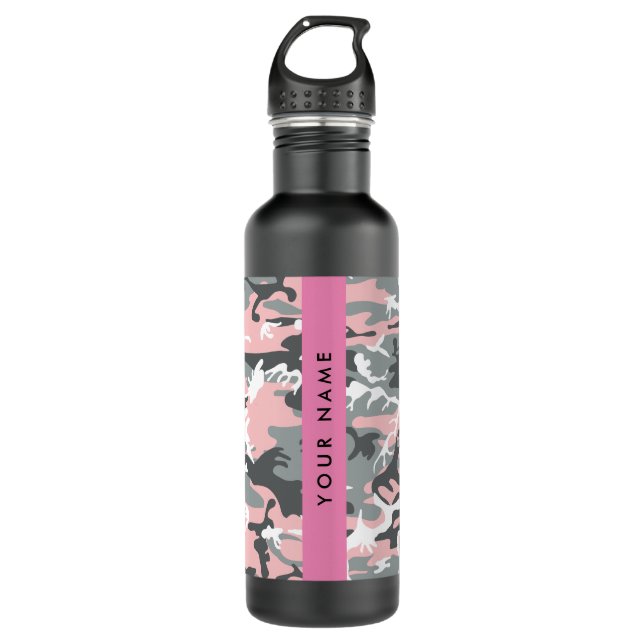 Garrafa Camuflagem rosa e Cinza Seu nome Personaliza (Frente)