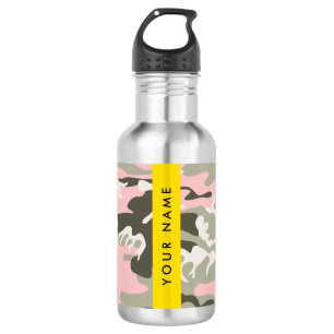 Garrafa Camuflagem Rosa e Verde Personalize seu nome