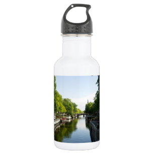 Garrafa Canal de Amsterdã com Barcos-Casa e Árvores Exuber