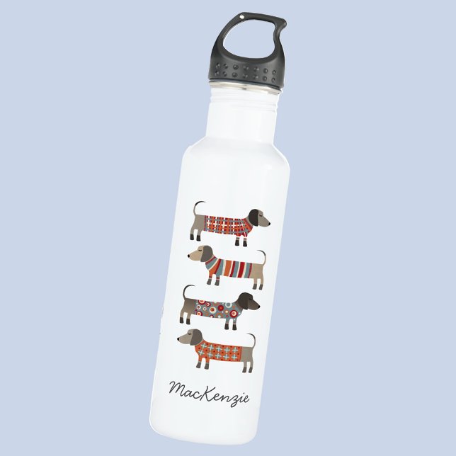 Garrafa Cão de linguiça de Dachshund Personalizado (Fun personalized custom script name Dachshund Wiener Sausage Dog stainless steel water bottle)