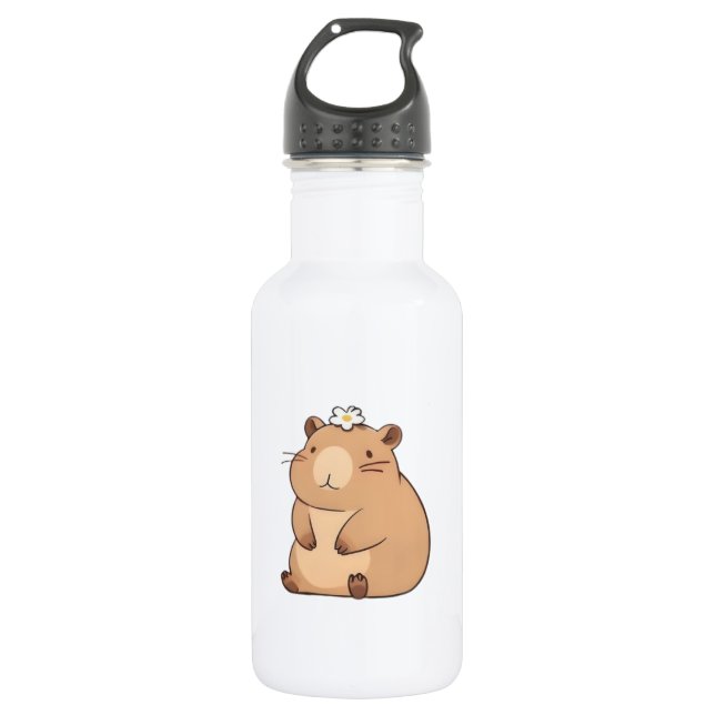 Garrafa Capivara Fofa com Design Kawaii de Flor Margarida (Frente)