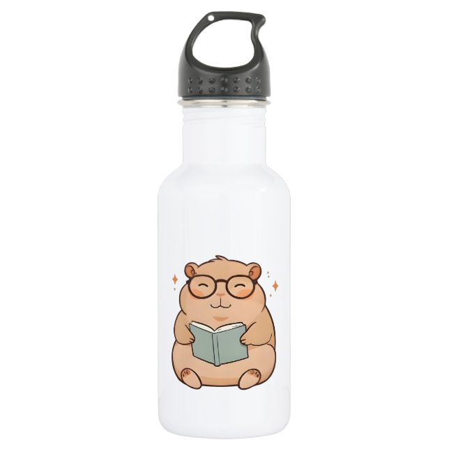 Garrafa Capivara Lendo com Óculos Design Kawaii (Frente)