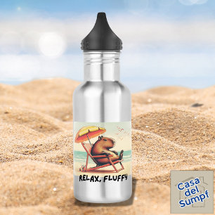 Garrafa Capybara na praia diz: Relaxe, Fluffy