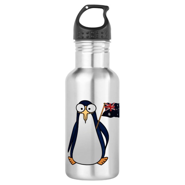 Garrafa Cartoon Penguin com bandeira australiana (Frente)