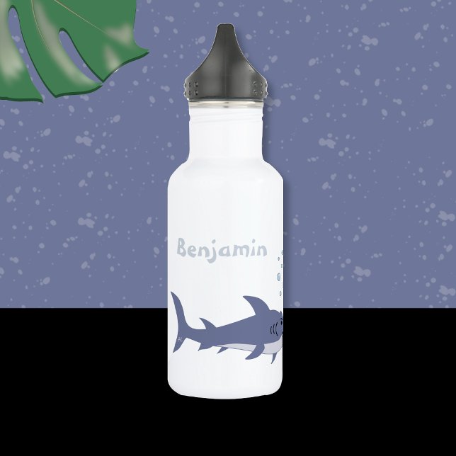 Garrafa Cartoon Sharon Kid Water Bottle com Nome (Cartoon shark kid water bottle with name .)
