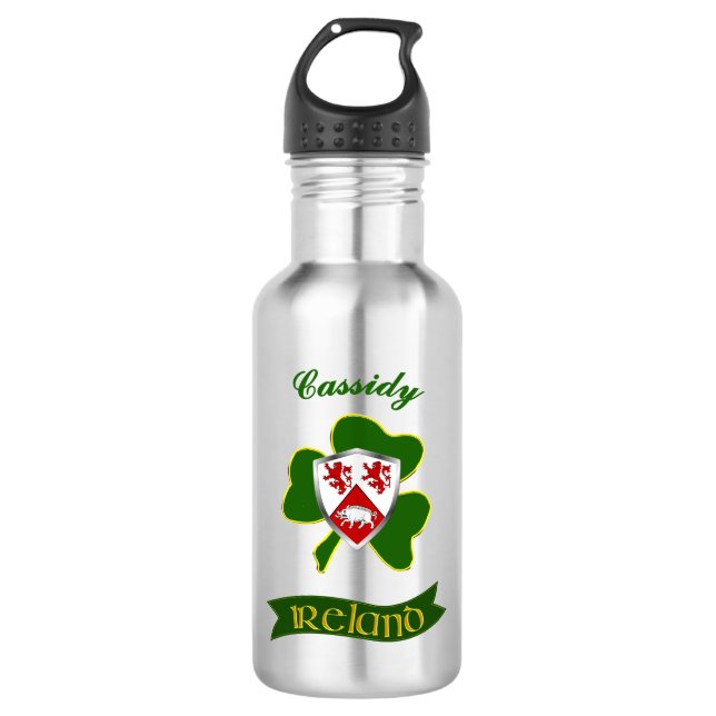 Garrafa Cassidy Irish Shield & Shamrock personalizado (Frente)