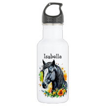 Cavalo Negro Cercado por Flores Personalizadas