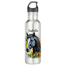 Cavalo Negro Cercado por Flores Personalizadas