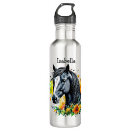 Garrafa Cavalo Negro Cercado por Flores Personalizadas