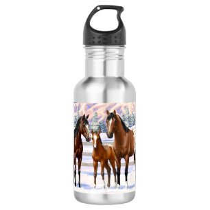 Garrafa Cavalos Appaloosa De Baía Castanha Em Neve