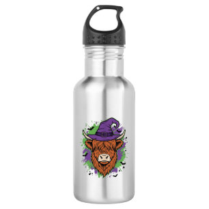 Garrafa Chapéu de Bruxa Cow Highland Halloween Vetor Vinta