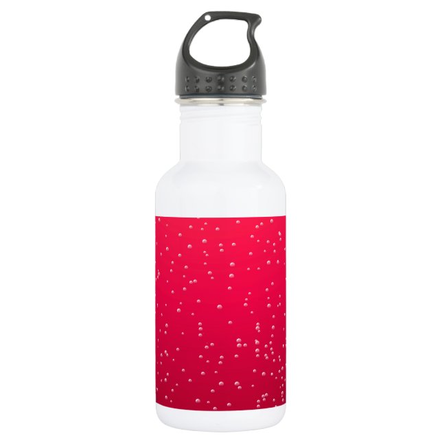 Garrafa Cherry Soda com pequenas bolhas em segundo plano (Frente)