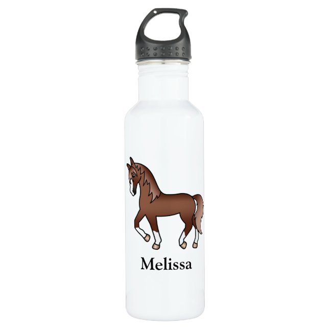 Garrafa Chestnut Cartoon Troton Horse & Nome Personalizado (Frente)