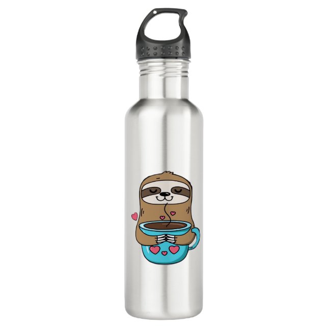 Garrafa Chibi Sloth Coffee Lover - Cute Kawaii Sloth Huggi (Frente)
