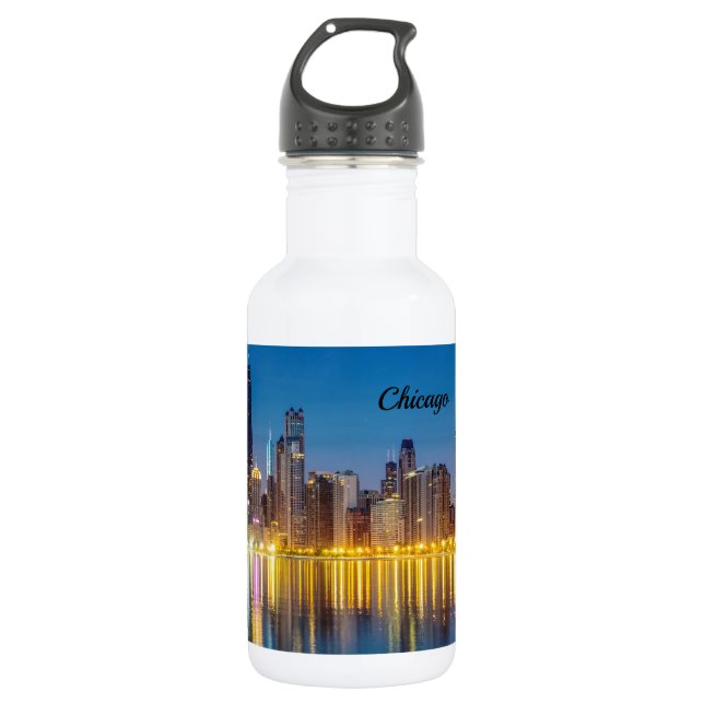 Garrafa Chicago Dawn Cityscape Stainless Steel Water Botl (Frente)