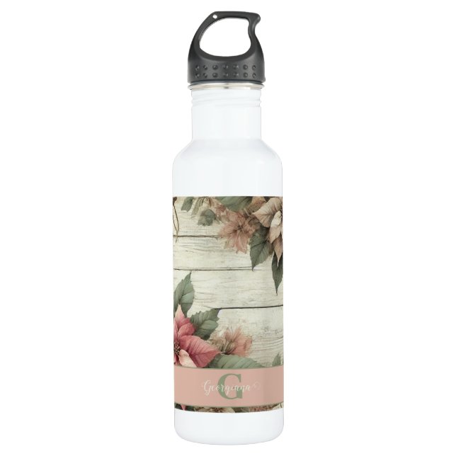 Garrafa Chique de nome personalizado Pastel Poinsettias Ga (Frente)