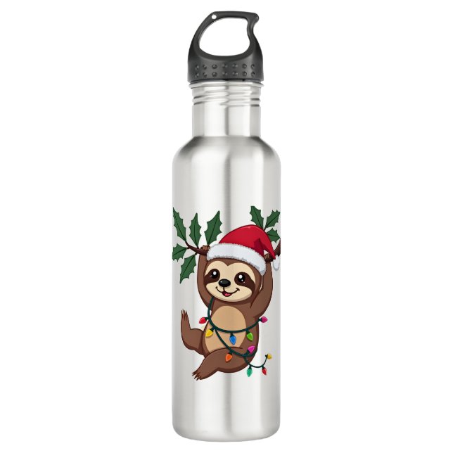 Garrafa Christmas Lights Sloth Wearing Xmas Hat - Sloth Lo (Frente)