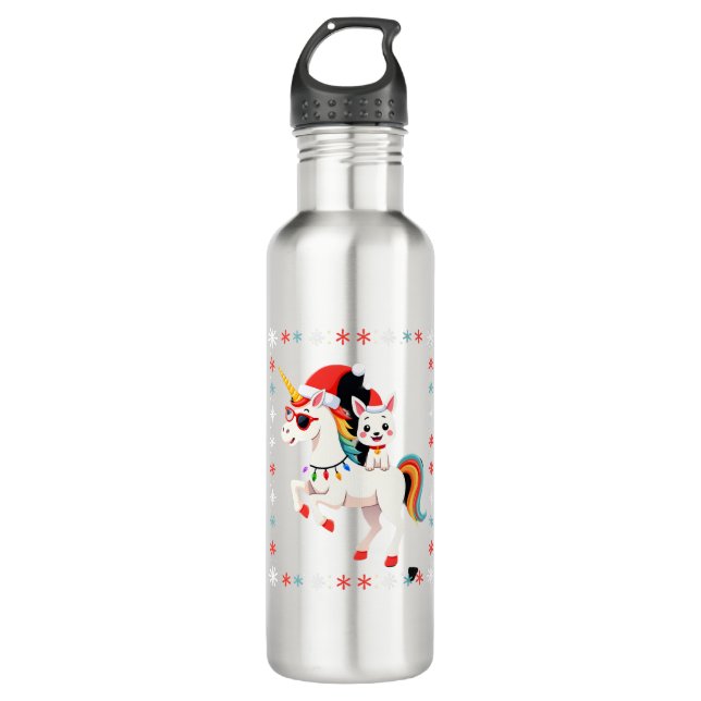 Garrafa Christmas Poodle Unicorn Sunglasses Poodles T-Shir (Frente)