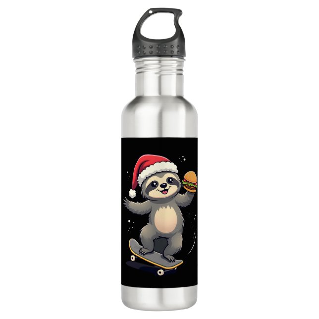 Garrafa CHRISTMAS SLOTH Funny Christmas Skateboard Sloth ( (Frente)