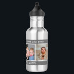 Garrafa Cinza De Fotografias Do Melhor Pai Do Primeiro Dia<br><div class="desc">Uma garrafa de água fotográfica como presente especial para o primeiro dia de os pais. Personalize o presente do Melhor Pai Nunca com 4 fotos e mensagem personalizada.</div>