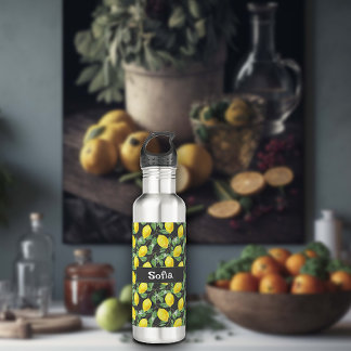 Garrafa Cinza de padrão de limão amarelo-aquarela