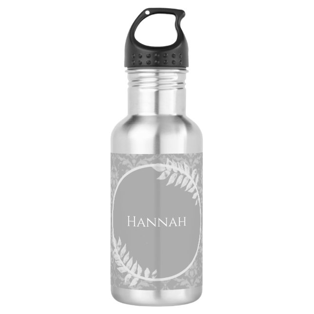Garrafa Cinza Elegante Damask Personalizado (Frente)