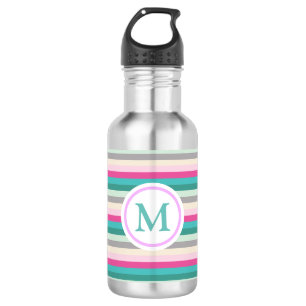 Garrafa Cinza rosa-tendência e monograma com risca de palh