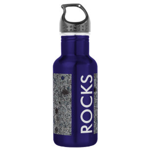 Garrafa Cinzas do granito com detalhes e texto azuis