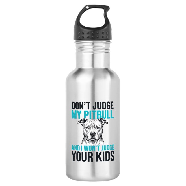 Garrafa Citação engraçada do Pitbull, desenho de cachorro  (Frente)