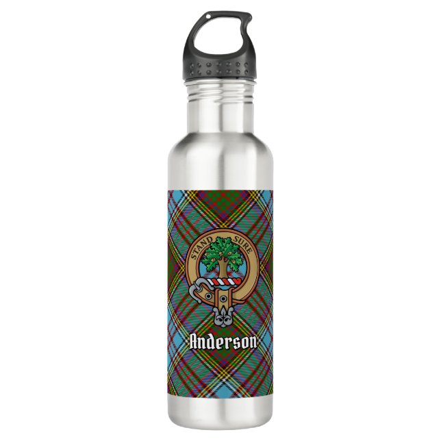 Garrafa Clan Anderson Crest sobre Tartan (Frente)