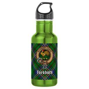 Garrafa Clan Cockburn Crest sobre Tartan