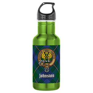 Garrafa Clan Johnston Crest sobre Tartan