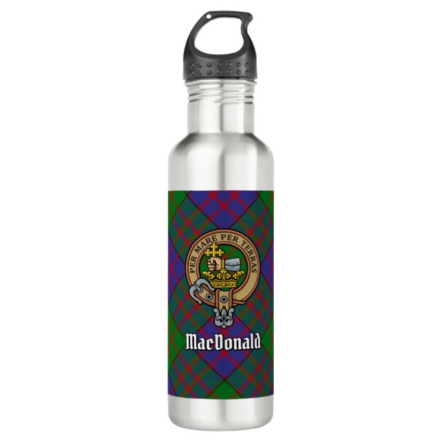 Garrafa Clan MacDonald Crest sobre Tartan (Frente)