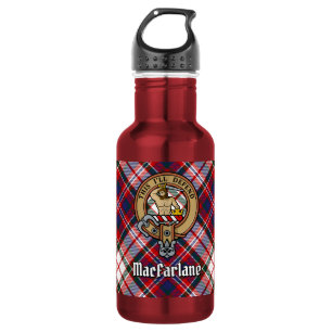 Garrafa Clan MacFarlane Crest sobre o vestido Tartan