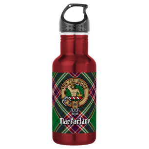 Garrafa Clan MacFarlane Crest sobre Tartan de caça moderna
