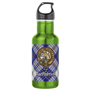 Garrafa Clan MacPherson Crest sobre Blue Dress Tartan
