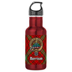 Garrafa Clan Morrison Crest sobre o Red Tartan