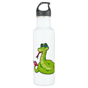 Garrafa Cobra com óculos e livro