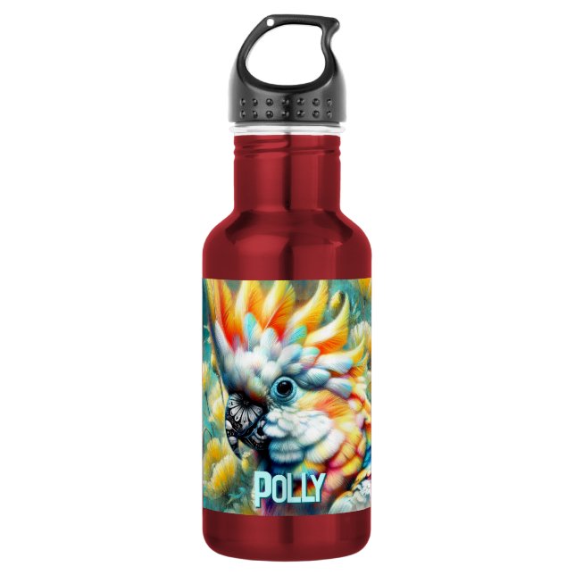 Garrafa Cockatoo Bird Yellow Poppies Personalized (Frente)