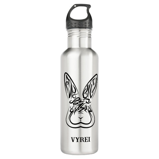 Garrafa Coelho Tribal Negro e Branco (Frente)