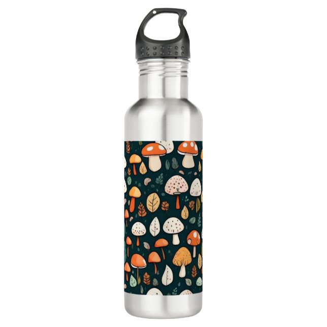 Garrafa Cogumelos brancos folhas design (Frente)