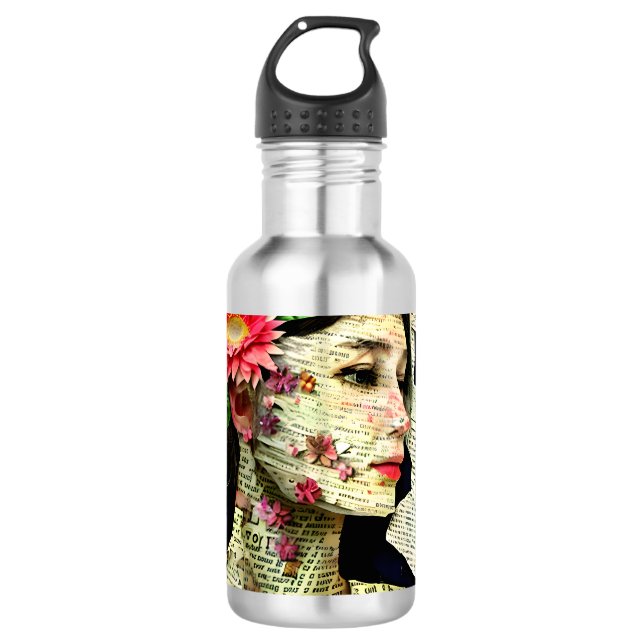 Garrafa Colagem de Arte Mulher Bonita   (Frente)