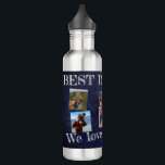 Garrafa Colagem fotográfica que amamos seu Dia de os pais<br><div class="desc">O melhor pai de sempre ousada tipografia branca em garrafa de água de quadro azul escura de marinho,  Dia de os pais personalizado ou presente de aniversário para o pai,  com 5 fotos,  texto e assinatura.</div>