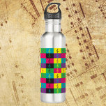 Garrafa Coloração do Padrão de Limpeza da Árvore de Música<br><div class="desc">Vocês gostam de garrafas de água para tema musical? Você gosta de cores brilhantes? Esta garrafa de água tem um padrão de panos triplos feitos em verde,  rosa,  azul,  amarelo,  roxo e preto.</div>