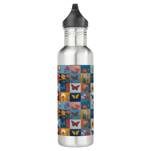 Garrafa Colorful Butterflies And Wildflowers Patchwork (Direita)