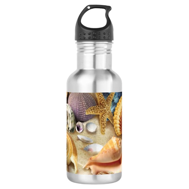 Garrafa Conchas marítimas na praia (Frente)